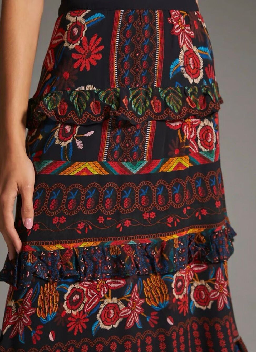 Farm Rio Ainika Floral Garden Tiered Skirt | Multi-Color in Small